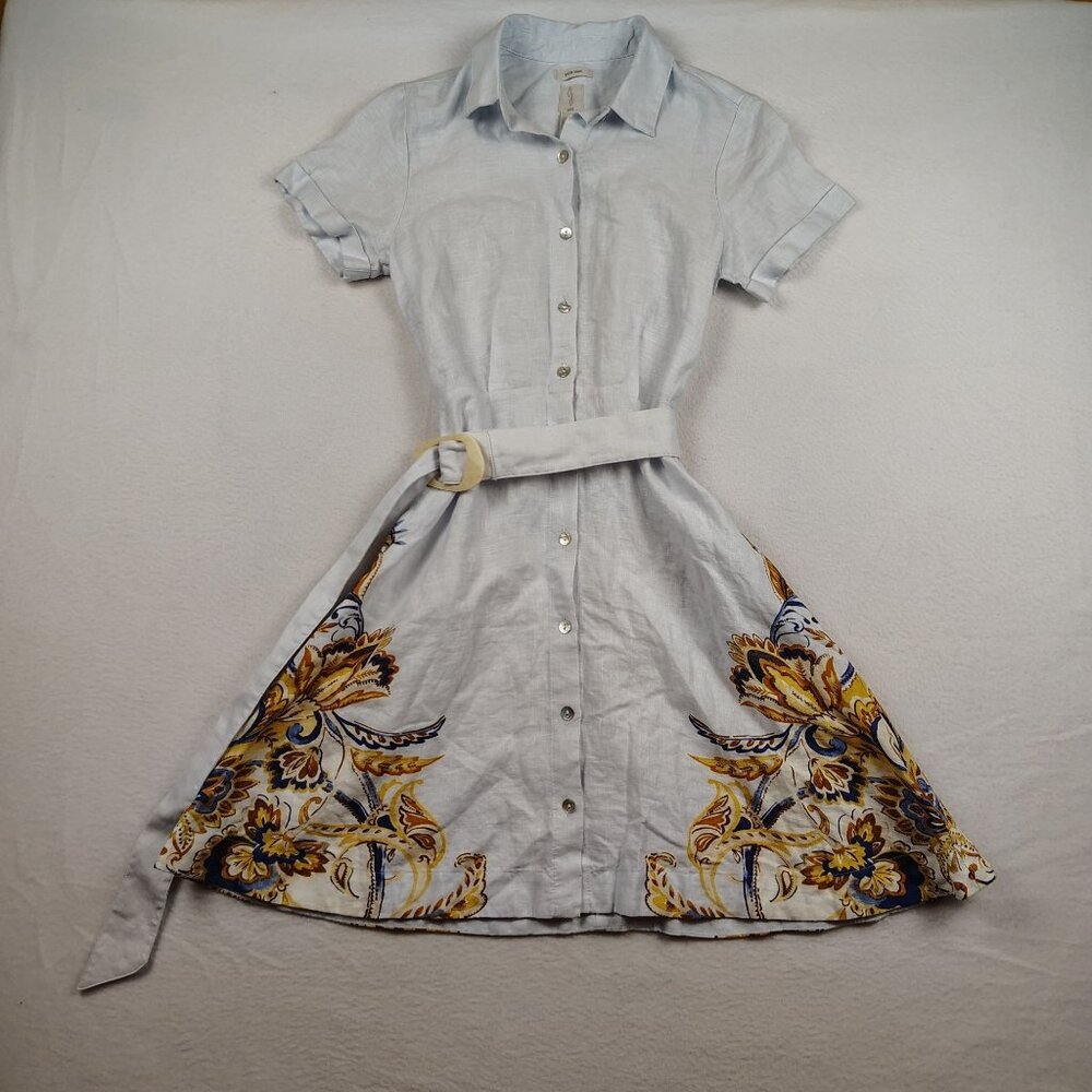 Joie 100% Linen Button Front Belted Floral Dress Womens XS